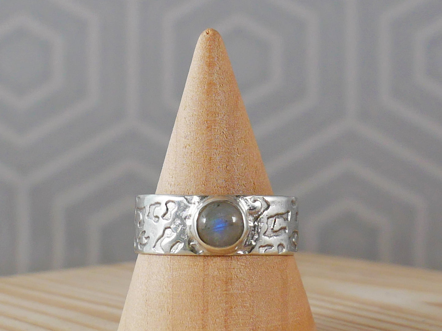 Moonstone animal print wide ring