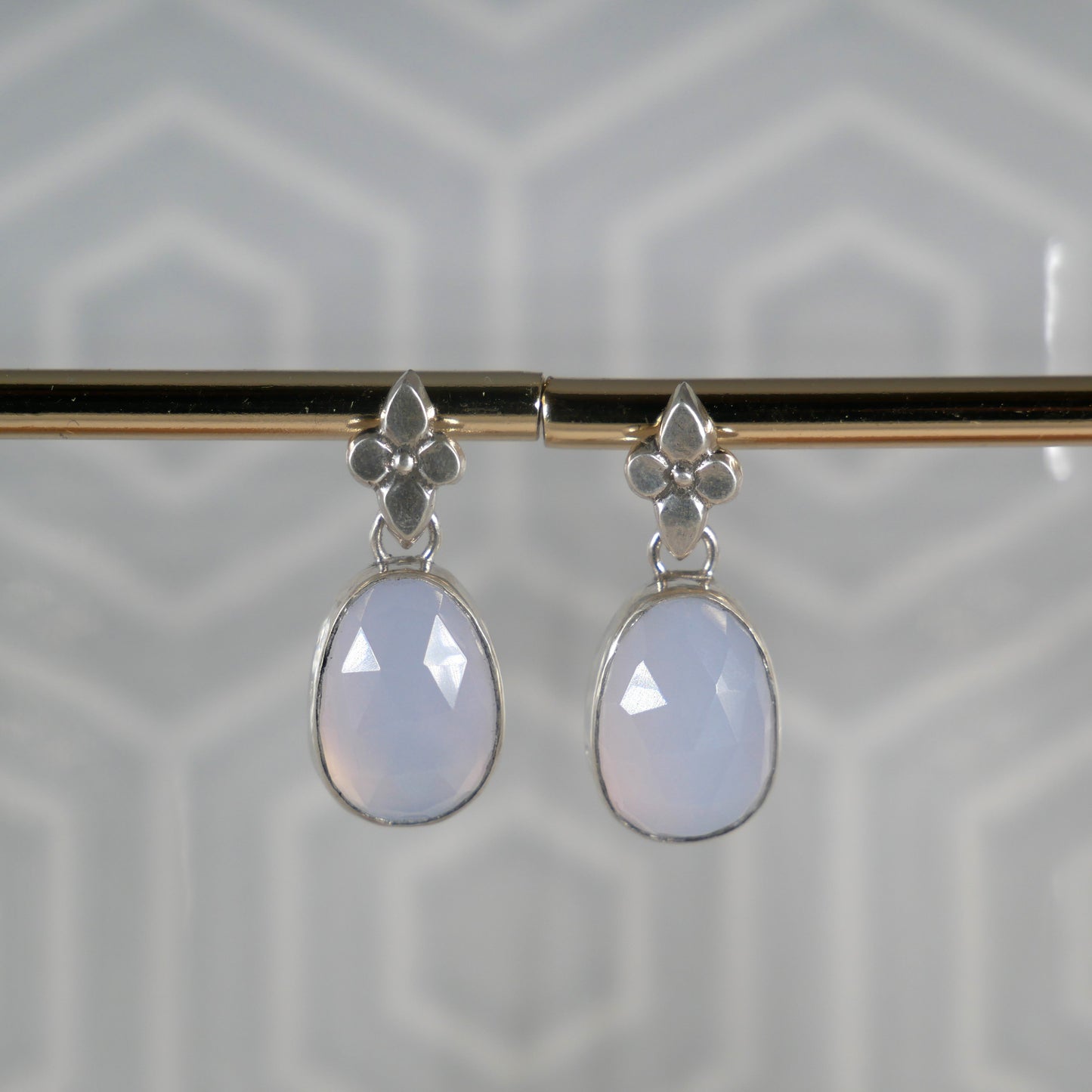 Blue Chalcedony Flower Stud Earrings