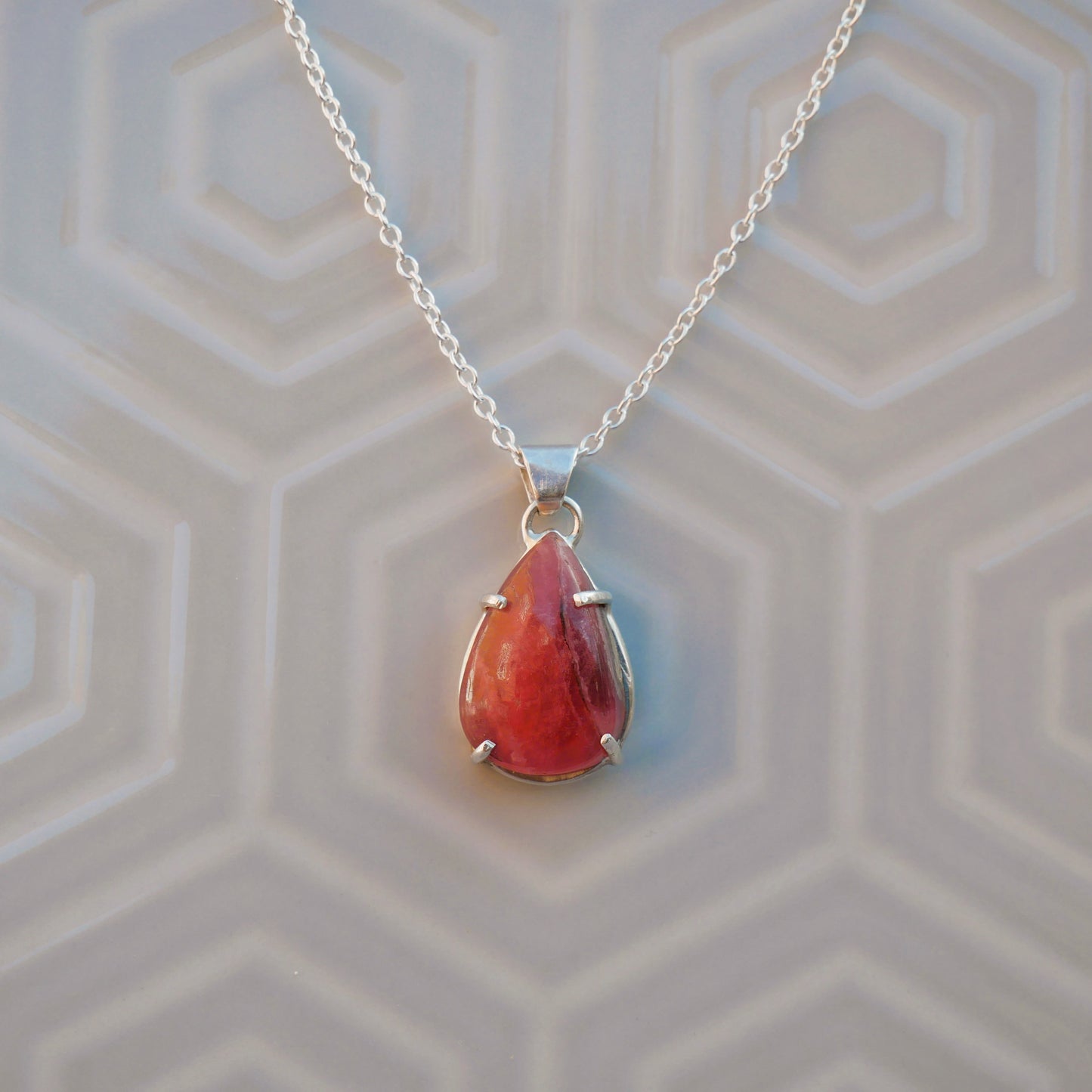Rhodochrosite Teardrop Prong Pendant