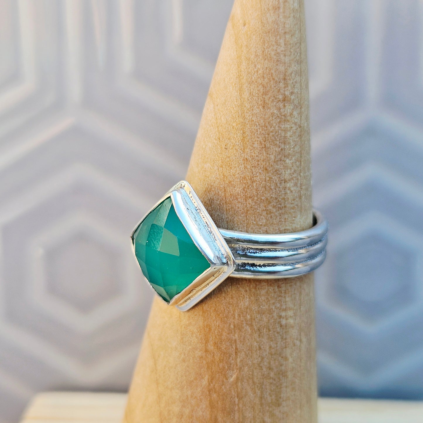 Aqua chalcedony checker cut square cabochon