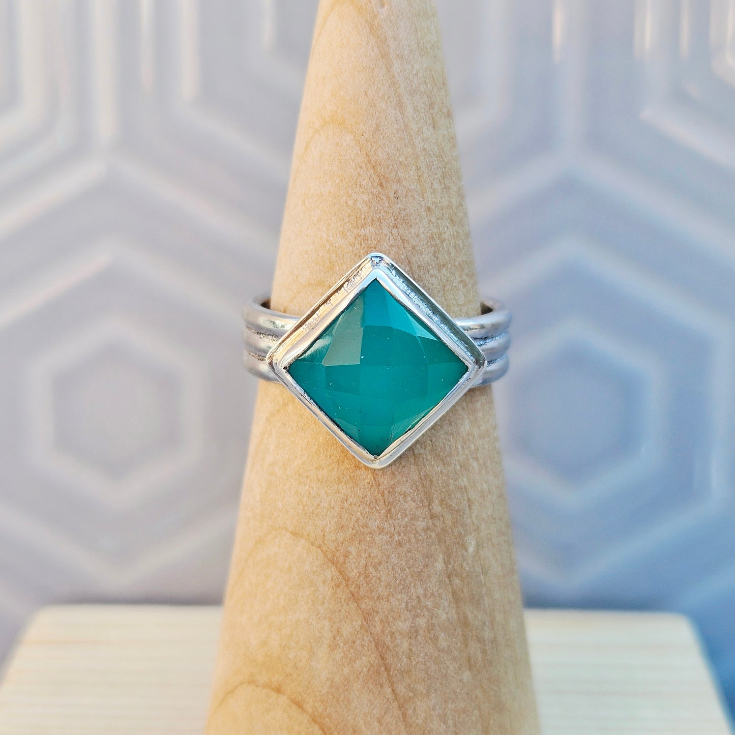 Aqua chalcedony checker cut square cabochon