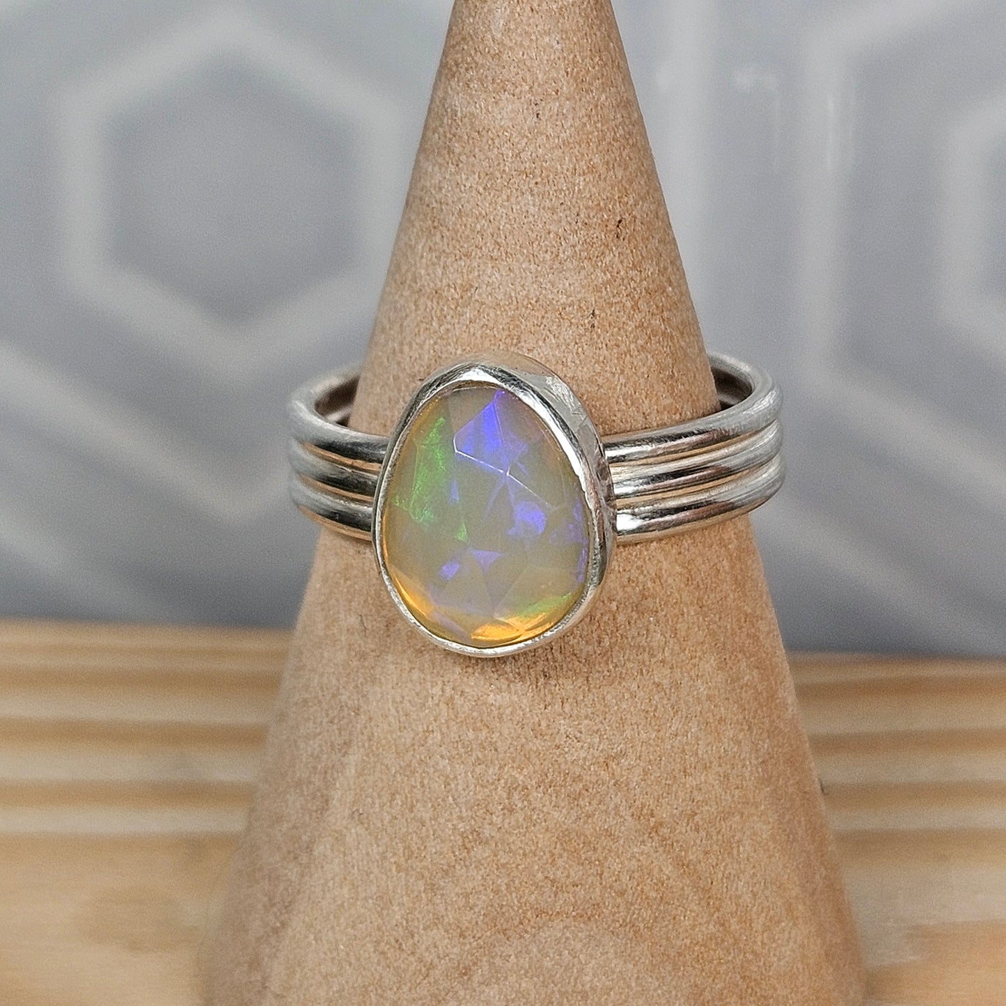 Ethiopian Opal triple band ring
