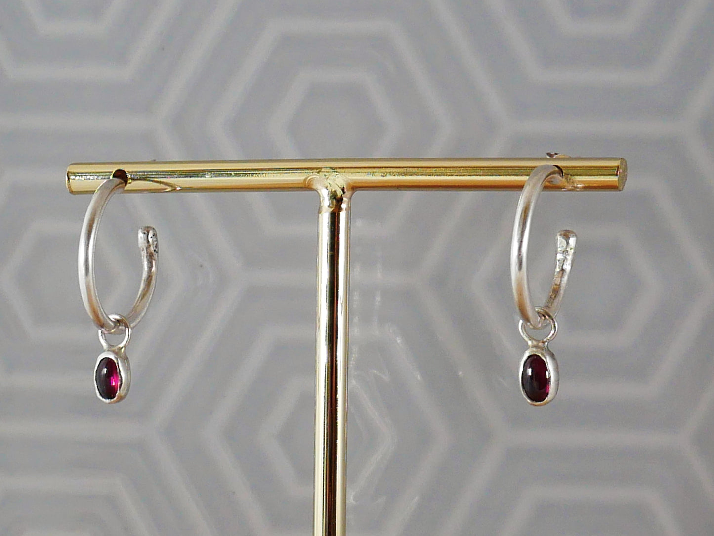 Garnet Dangle Hoop Earrings