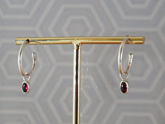 Garnet Dangle Hoop Earrings