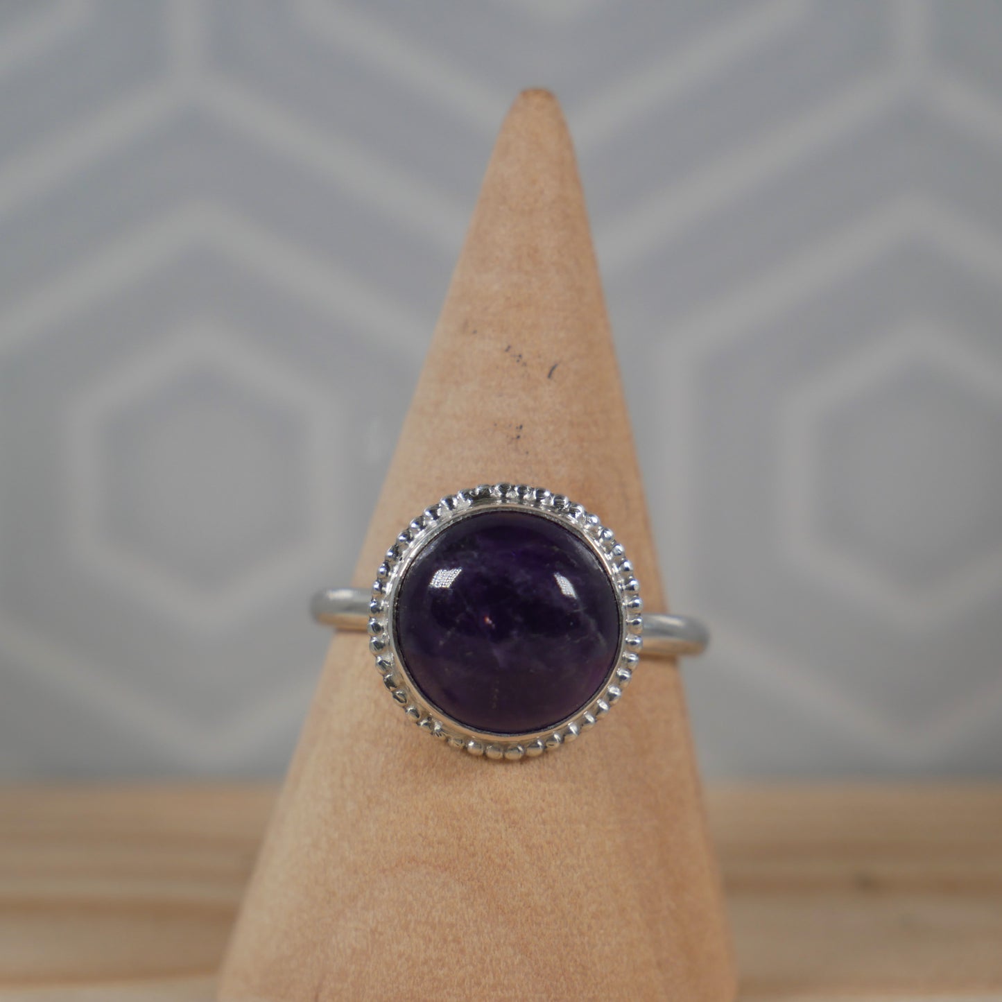 Amethyst bead wire halo ring