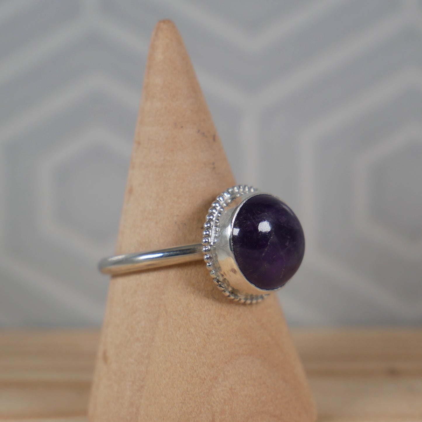Amethyst bead wire halo ring