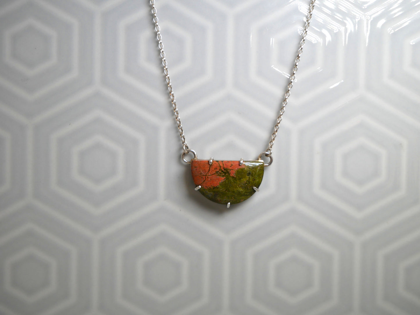 Unakite Semi-circle pendant