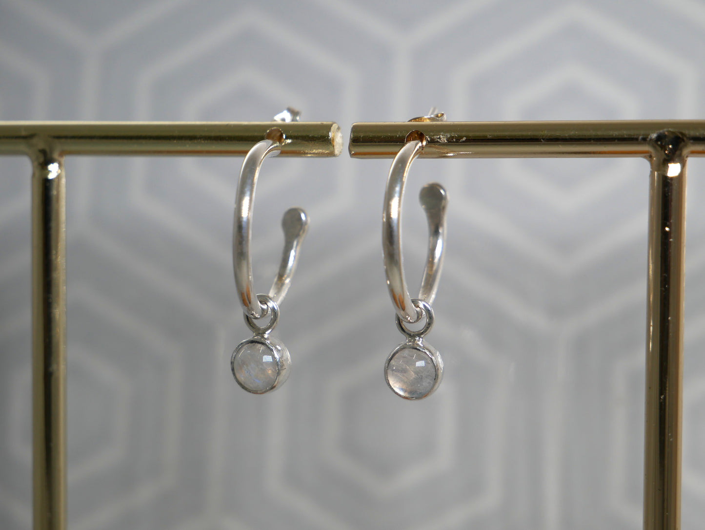 Rainbow moonstone dangle hoop earrings