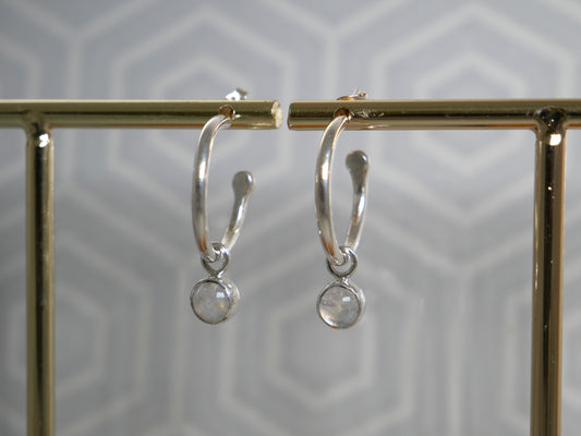 Rainbow moonstone dangle hoop earrings