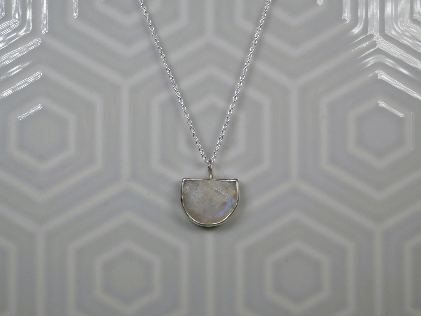 Rainbow Moonstone Semi-circle Pendant