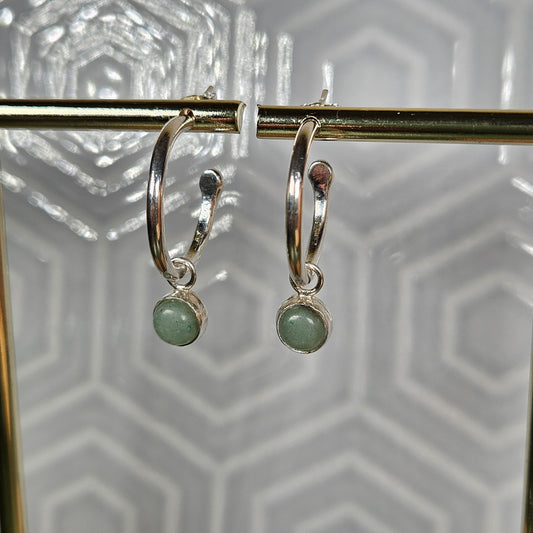 Dangle Hoops - Green Aventurine